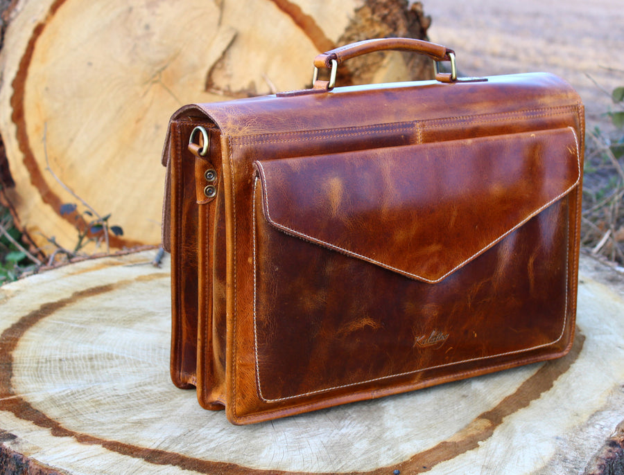 Kalating Real Leather Laptop Briefcase Messenger Bag for Men and Women